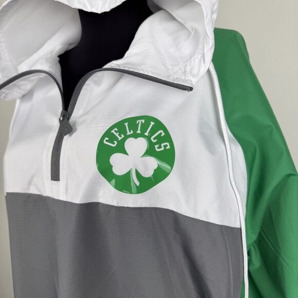 NWT Boston Celtics Ripstop Quarter-Zip Hoodie New Era NBA Windbreaker Gray/White - Picture 2 of 13